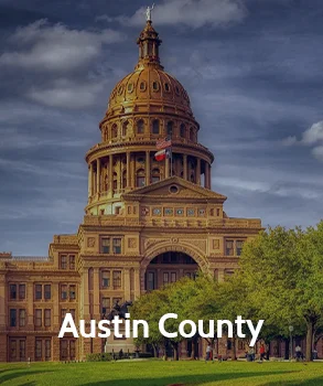 The iconic Austin County courthouse with its large dome, representing Austin County’s government and legal services.