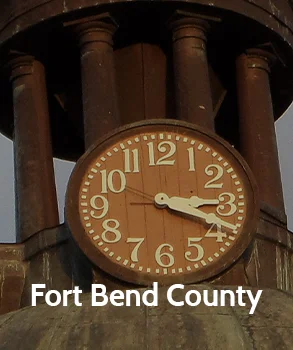 Clock tower of the historic Fort Bend County courthouse, a key landmark tied to the Fort Bend County tax office and property tax protest resources.