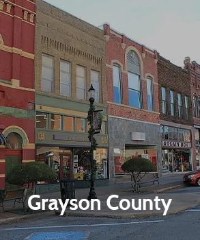 Grayson County downtown with historic buildings, representing the county’s heritage and vibrant community.