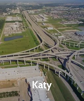 Katy’s expansive highway system and growing suburban neighborhoods, highlighting the increasing demand for property tax management as development continues.