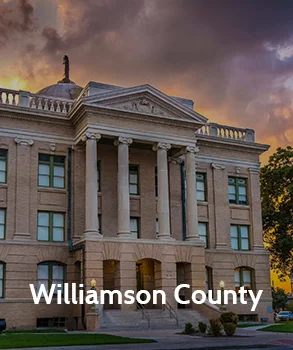 Williamson County courthouse with grand columns and detailed stonework, a historic landmark representing Williamson County and access to county court records.